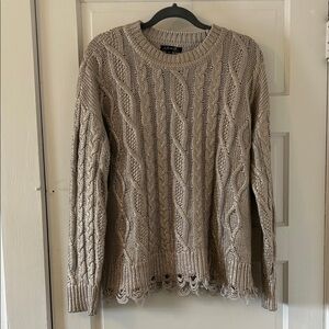 Charlie B Gold Metallic Cable Knit Sweater with destroyed hem